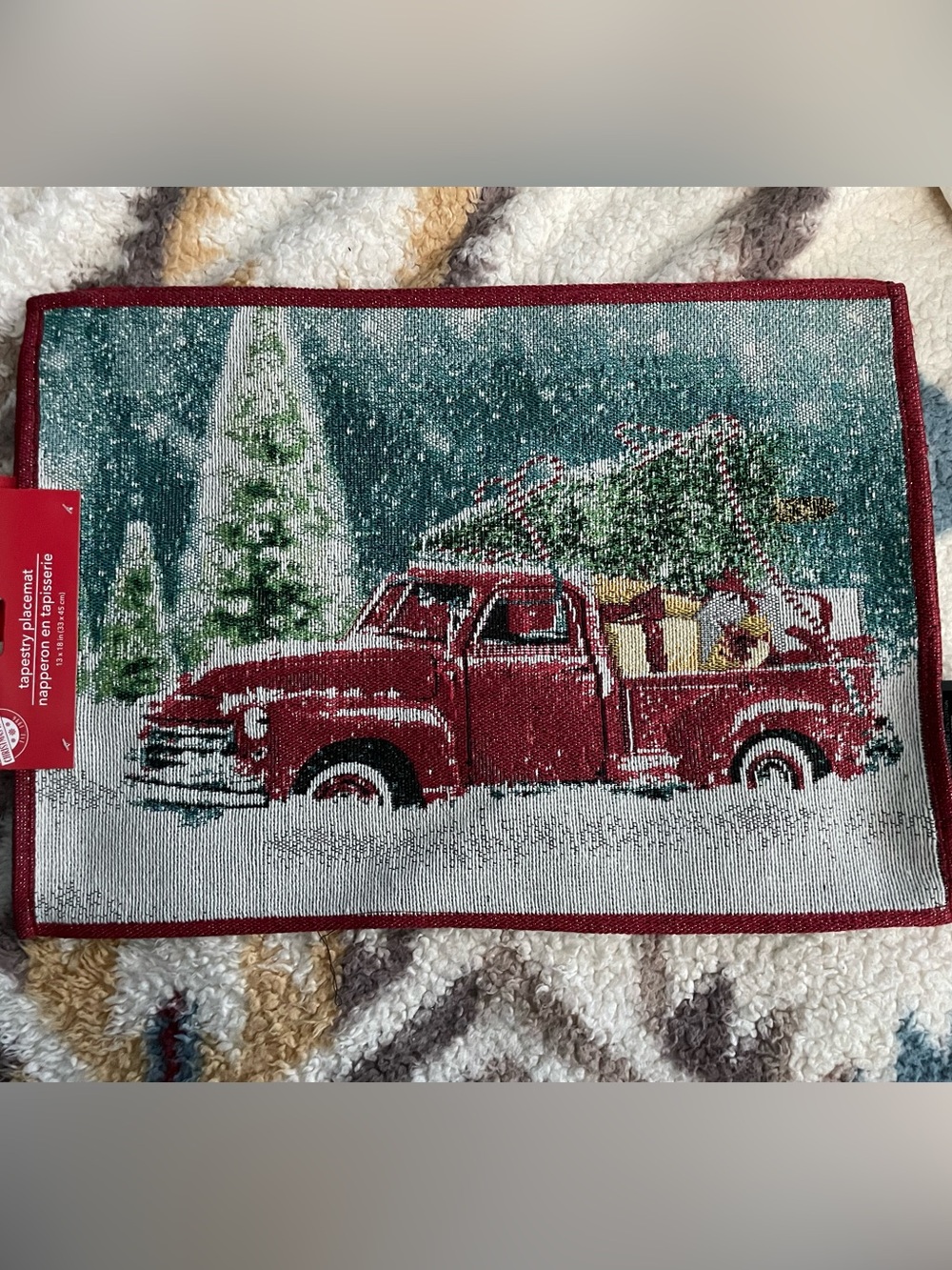 Festive Red Truck Holiday Tapestry Placemat